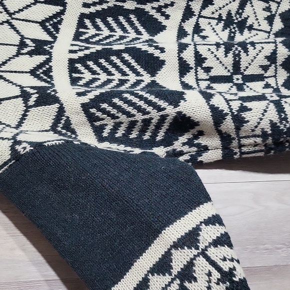 Skyr Mens Large Vintage Wool Sweater Green Ivory Nordic Knit 80s Warm Winter - Picture 5 of 5